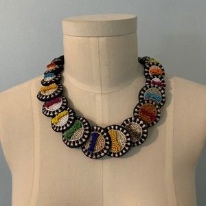 Multicolored Colorful Beaded Disc Choker Necklace